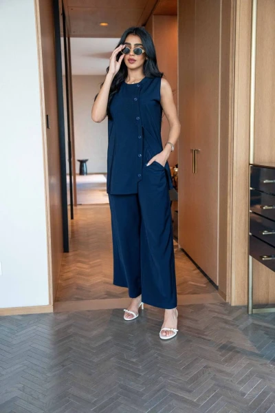 Navy Trousers & Vest Set C:179 Blue