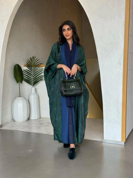 Green Silk Crepe Abaya C:6427 Green