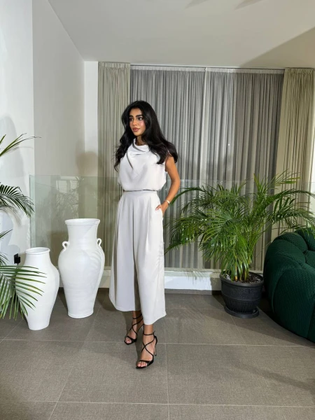 White Crepe Blouse & Pants Set C:164