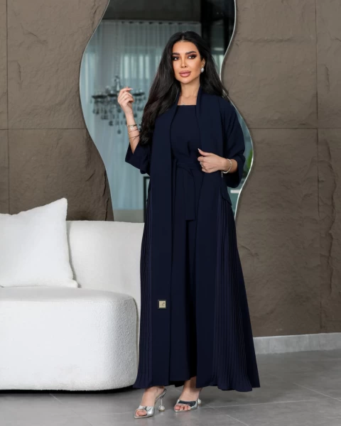ABAYA CREPE WITH PLEATED   C:6406 DARK BLUE