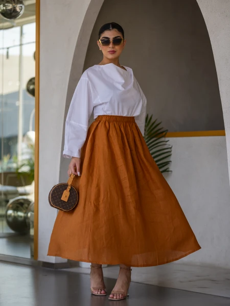 SKIRT LINEN BROWN  C:SL1571-brown