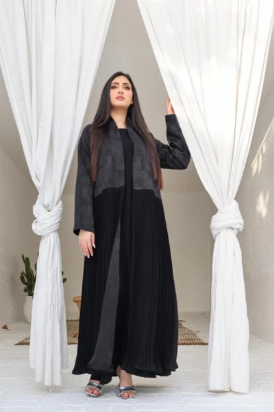 ABAYA CREPE WITH PLEATED  C:6419BLACK