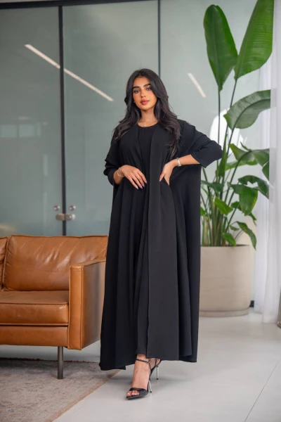 عباية فري سايز بخام كريب باللون الاسود C:6628