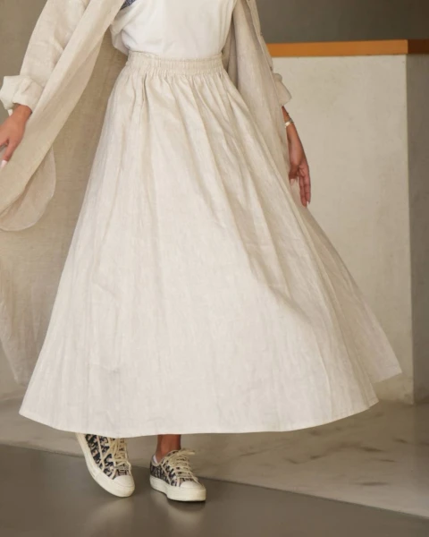 Beige Linen Skirt C:SL1572 Beige