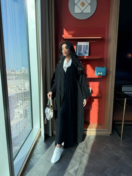 Crepe Abaya in Black C:6513 Black