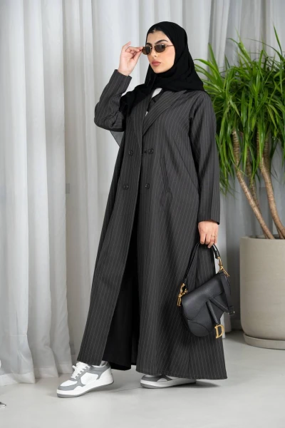 Black striped blazer abaya C:6548