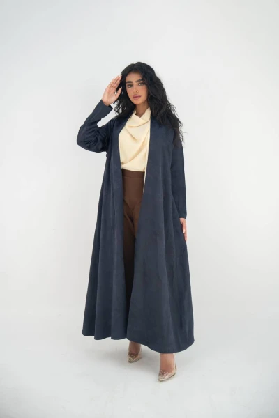 عباية بخام كريب جاكار باللون الكحلي  C:6645 Blue