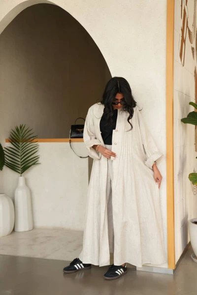 عبايه لينن بلون البيج C:6487 Beige