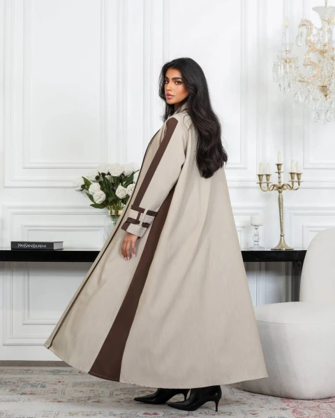 Beige Abaya with Brown Inlays C:6563