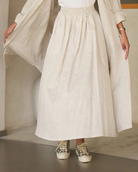 Beige Linen Skirt C:SL1572 Beige