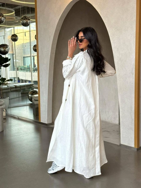 Linen Abaya White C:6459 White