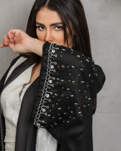 عباية لينن اسود  مع شك يدوي C:6453black