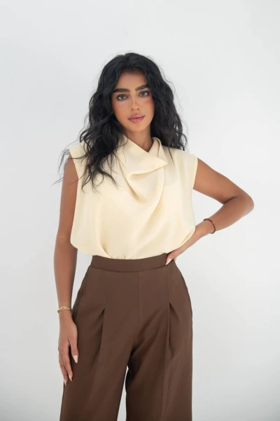 طقم  بلوزة و بنطلون لينن C:150 Beige brown