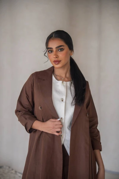 Brown blazer abaya with inner set, linen C:6642