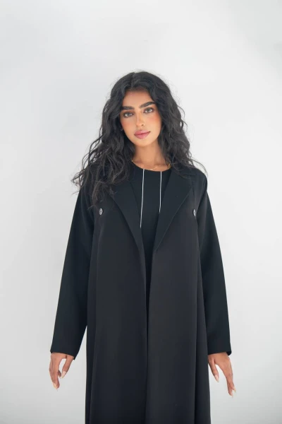 عباية بليزر كريب مع طقم داخلي، باللون الاسود C:6642 black set
