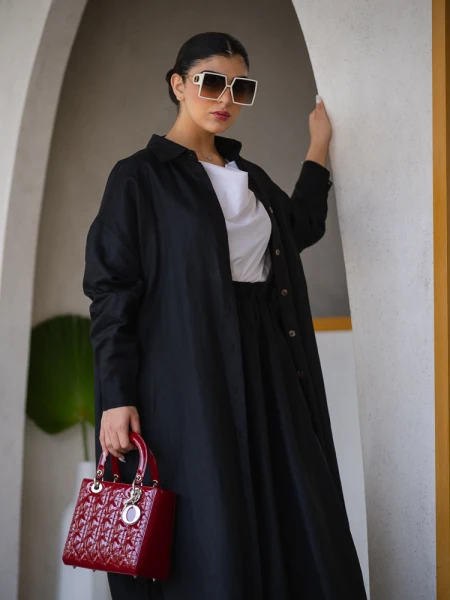 عبايه بليزرقماش لينن C:6457black
