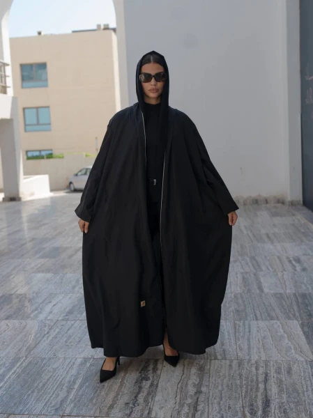 Beige chiffon quilted crepe abaya C:6546