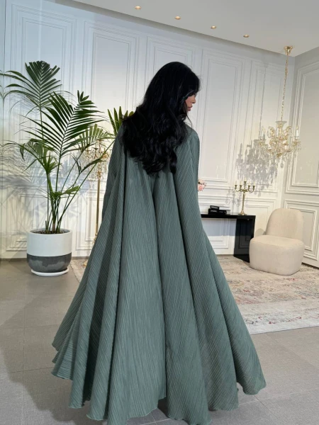 عبايه كريب معفس بلون الفستقي C:6505 Green
