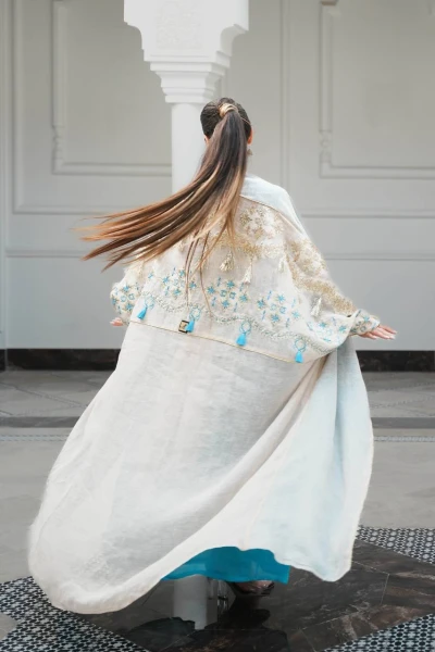 عباية و فستان بخام خيشة بيج فاتح C:6593 Beige
