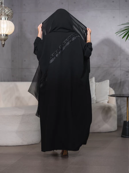 عبايه فري سايز قماش كريب مطرز C;6456BLACK