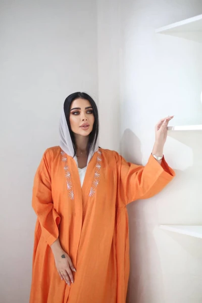 عباية فري سايز لينن باللون البرتقالي C:3026 Orange