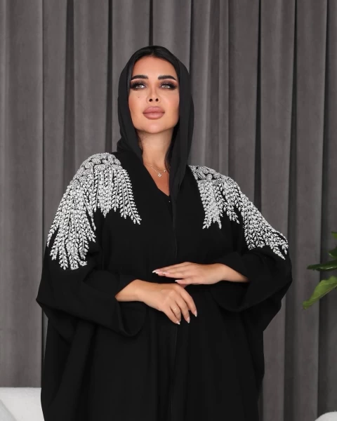 عبايه بشت كريب مع شك يدوي 6310