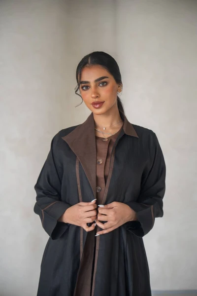 عباية بليزر باللون الاسود مع طقم داخلي ، بخام لينن C:6636 Black