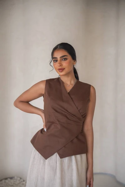 Linen blouse and skirt set C:205 Brown-Beige