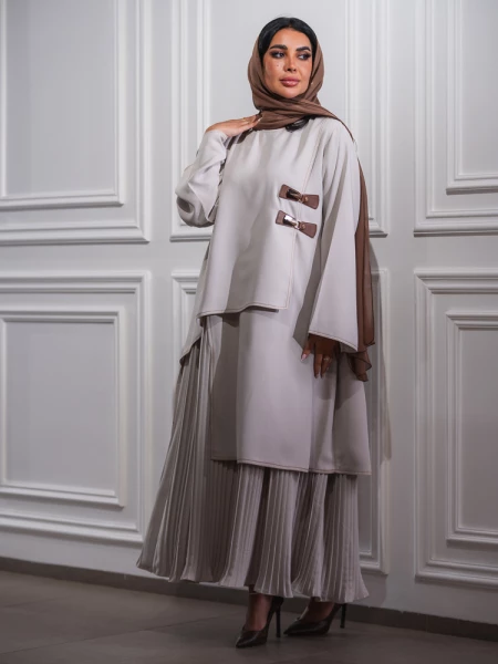 طقم عبايه قطعتين بلوزه مع فستان C:6455 BEAGE