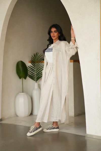 عبايه بليزرقماش لينن  C:6457 BEIGE