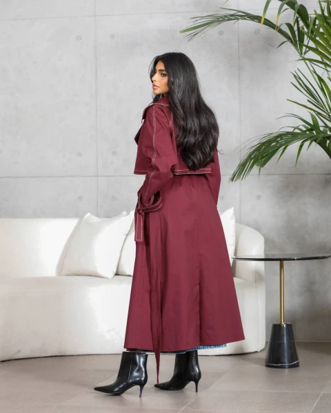 Burgundy raw blazer abaya trench coat C:6565 Burgundy
