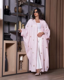 عبايه بشت مع تطريز يدوي قماش لنن C:1090