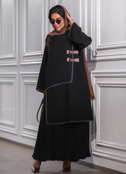 طقم عبايه قطعتين بلوزه مع فستان C:6455 BLACK