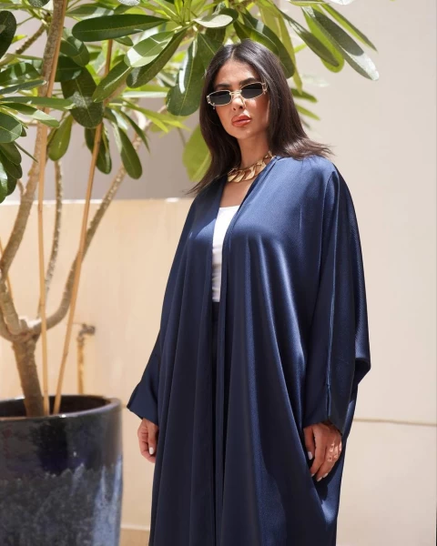 عبايه بشت كريب حرير  C:6333 DARKBLUE