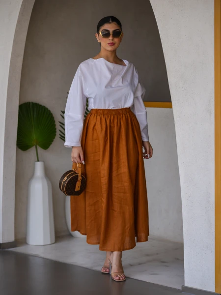 SKIRT LINEN BROWN  C:SL1571-brown
