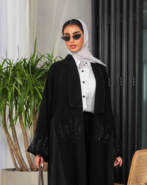 عبايه قماش كريب مع شك يدوي C:6493 Black