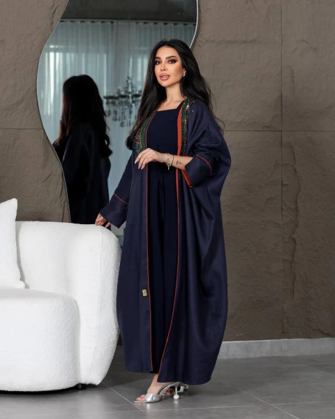 ABAYA BESHT LINEN WITH HANDMADE BEAT C:6439