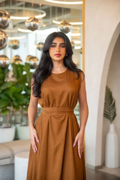 Camel Linen Dress C:197