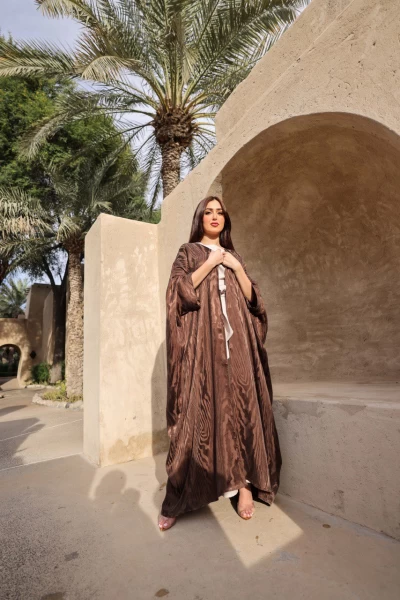 عبايه كريب حرير بني C:6380BROWN