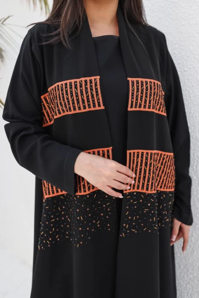 ABAYA CREPE WITH EMBROIDERY AND HANDMADE  BEAT   C:6428