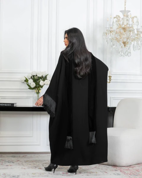 Abaya with Internet raw with velvet in black color C:6562