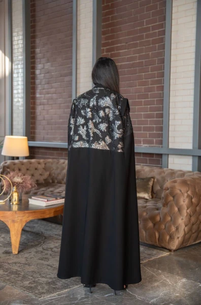 Black crepe abaya with embroidery C:6596 Balck