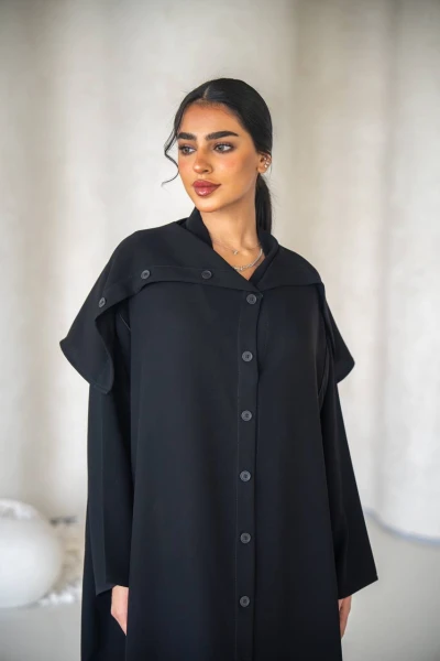 عباية فري سايز بخام كريب باللون الاسود C:6638