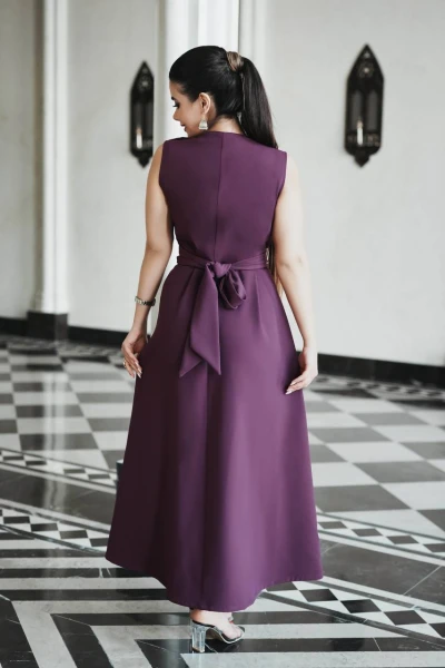 Burgundy crepe dress C:106 Burgundy