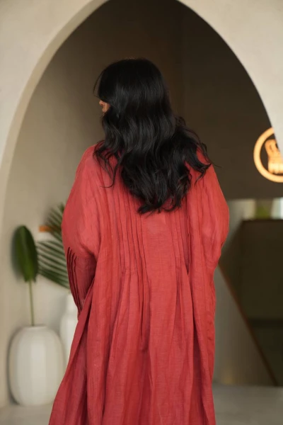 عبايه لينن بلون الاحمر C:6487 Red