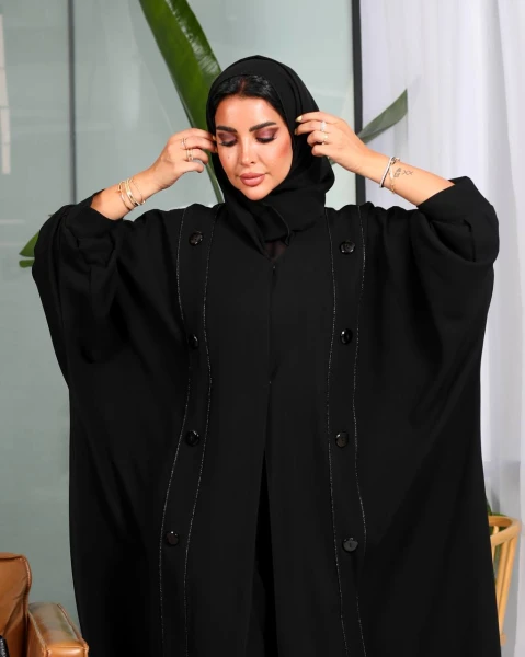 Black Crepe Abaya with Brim C:6533