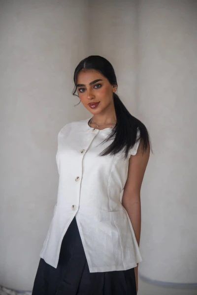 طقم فيست مع تنورة بخام لينن C:204 White-Black