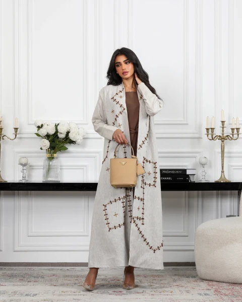 ABAYA BEAGE LINEN WITH PEARL C:6488 BREAGE