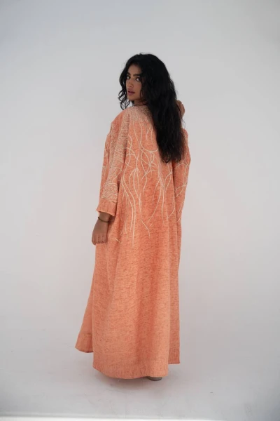 عباية بشت لينن باللون البرتقالي مع شك و تطريز C:6648 Orange