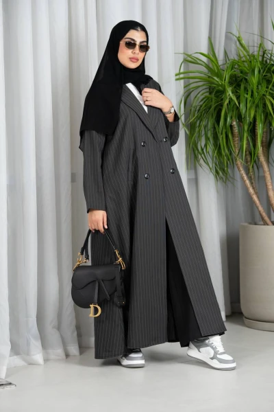 Black striped blazer abaya C:6548